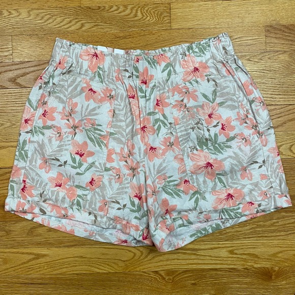 Briggs Pants - Briggs Floral Linen Blend Shorts Womens L Pink Tropical Coastal Summer NWT